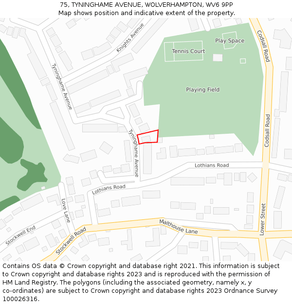 75, TYNINGHAME AVENUE, WOLVERHAMPTON, WV6 9PP: Location map and indicative extent of plot