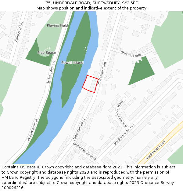 75, UNDERDALE ROAD, SHREWSBURY, SY2 5EE: Location map and indicative extent of plot