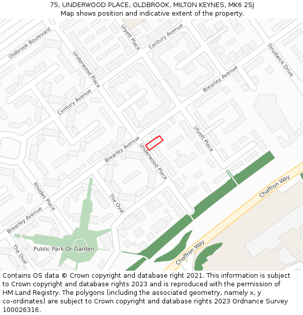 75, UNDERWOOD PLACE, OLDBROOK, MILTON KEYNES, MK6 2SJ: Location map and indicative extent of plot
