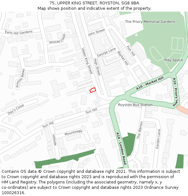 75, UPPER KING STREET, ROYSTON, SG8 9BA: Location map and indicative extent of plot