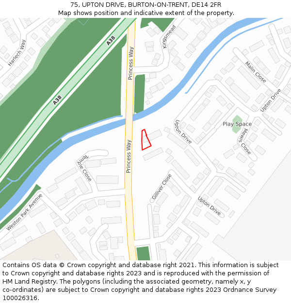 75, UPTON DRIVE, BURTON-ON-TRENT, DE14 2FR: Location map and indicative extent of plot