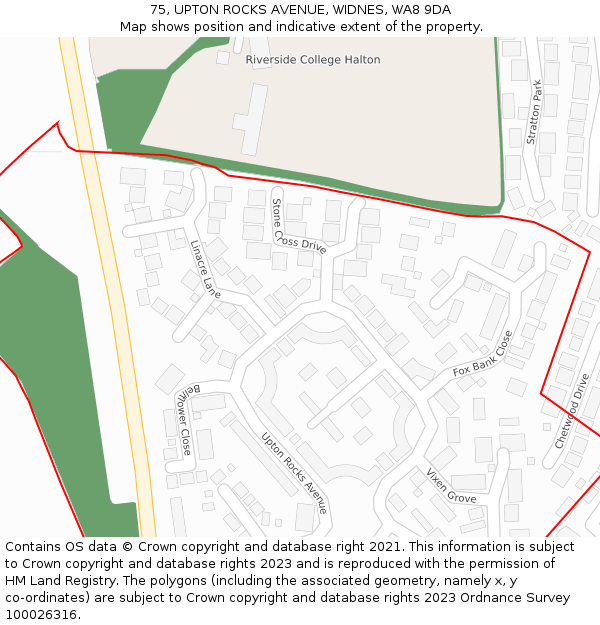 75, UPTON ROCKS AVENUE, WIDNES, WA8 9DA: Location map and indicative extent of plot