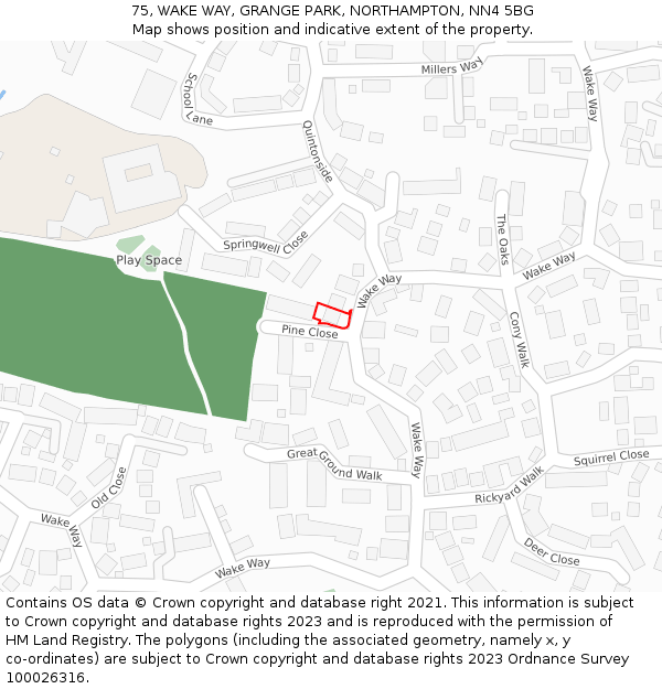 75, WAKE WAY, GRANGE PARK, NORTHAMPTON, NN4 5BG: Location map and indicative extent of plot