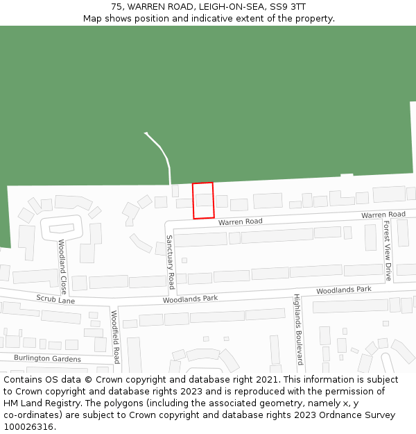 75, WARREN ROAD, LEIGH-ON-SEA, SS9 3TT: Location map and indicative extent of plot