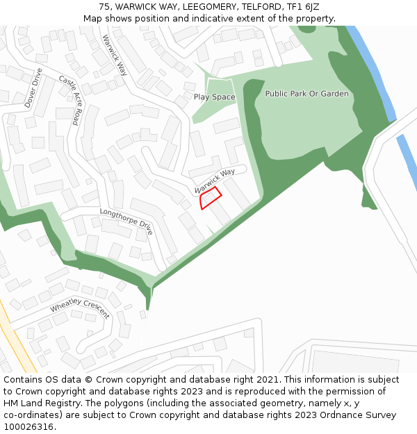 75, WARWICK WAY, LEEGOMERY, TELFORD, TF1 6JZ: Location map and indicative extent of plot