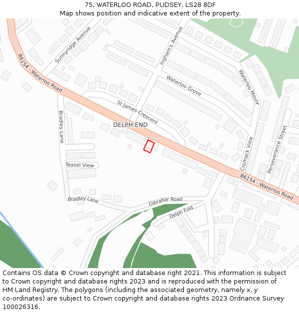 75, WATERLOO ROAD, PUDSEY, LS28 8DF: Location map and indicative extent of plot