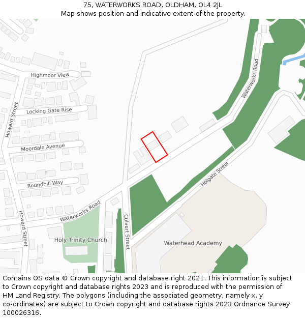 75, WATERWORKS ROAD, OLDHAM, OL4 2JL: Location map and indicative extent of plot