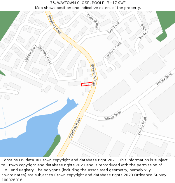 75, WAYTOWN CLOSE, POOLE, BH17 9WF: Location map and indicative extent of plot