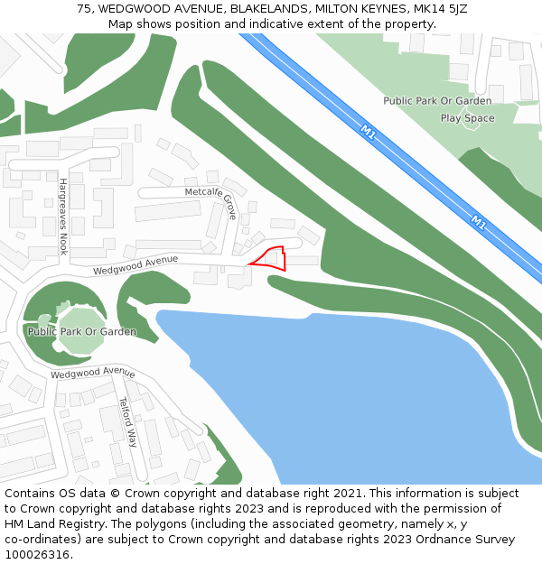 75, WEDGWOOD AVENUE, BLAKELANDS, MILTON KEYNES, MK14 5JZ: Location map and indicative extent of plot