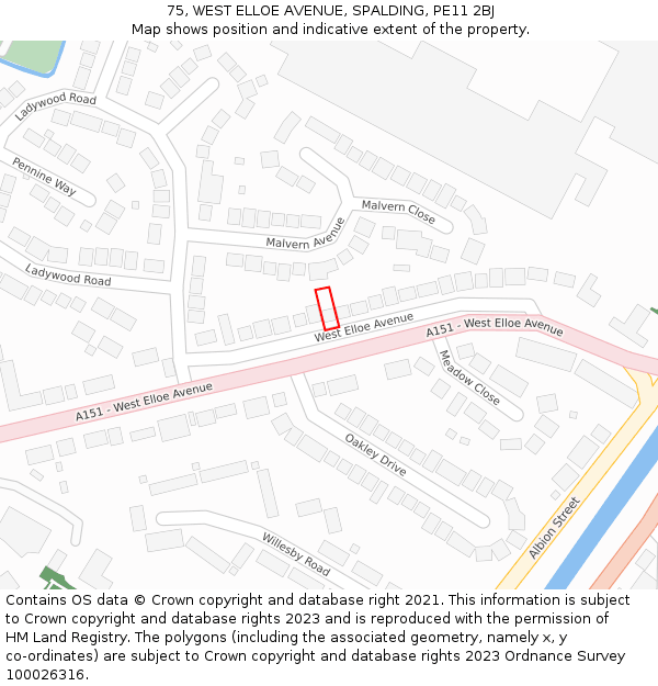 75, WEST ELLOE AVENUE, SPALDING, PE11 2BJ: Location map and indicative extent of plot