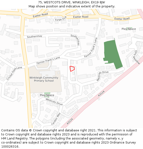 75, WESTCOTS DRIVE, WINKLEIGH, EX19 8JW: Location map and indicative extent of plot