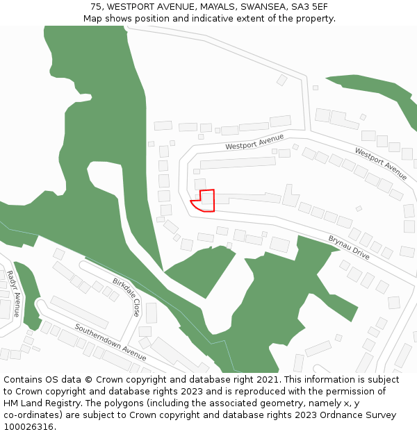 75, WESTPORT AVENUE, MAYALS, SWANSEA, SA3 5EF: Location map and indicative extent of plot