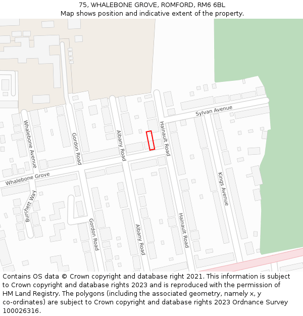 75, WHALEBONE GROVE, ROMFORD, RM6 6BL: Location map and indicative extent of plot