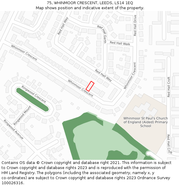 75, WHINMOOR CRESCENT, LEEDS, LS14 1EQ: Location map and indicative extent of plot