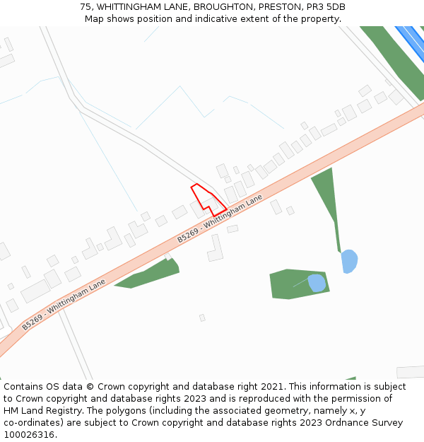 75, WHITTINGHAM LANE, BROUGHTON, PRESTON, PR3 5DB: Location map and indicative extent of plot