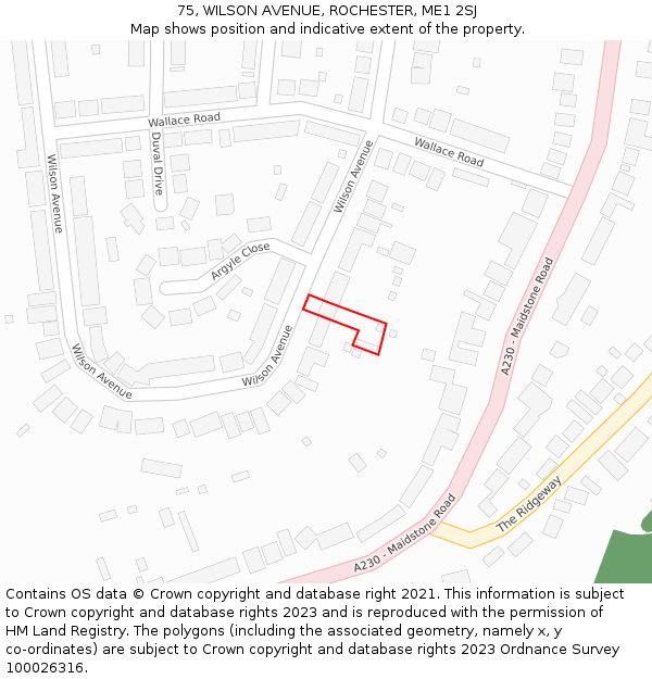 75, WILSON AVENUE, ROCHESTER, ME1 2SJ: Location map and indicative extent of plot