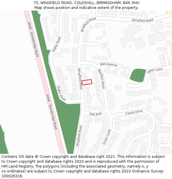 75, WINGFIELD ROAD, COLESHILL, BIRMINGHAM, B46 3NH: Location map and indicative extent of plot