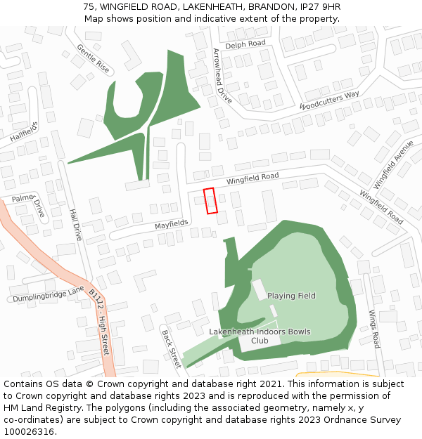 75, WINGFIELD ROAD, LAKENHEATH, BRANDON, IP27 9HR: Location map and indicative extent of plot