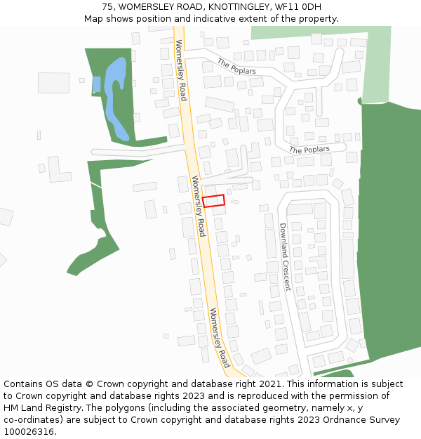 75, WOMERSLEY ROAD, KNOTTINGLEY, WF11 0DH: Location map and indicative extent of plot