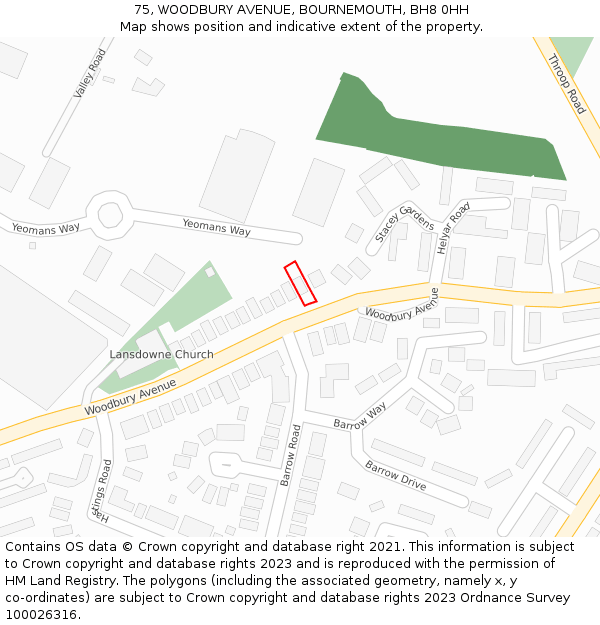 75, WOODBURY AVENUE, BOURNEMOUTH, BH8 0HH: Location map and indicative extent of plot