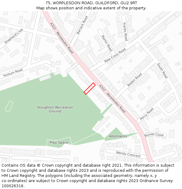 75, WORPLESDON ROAD, GUILDFORD, GU2 9RT: Location map and indicative extent of plot