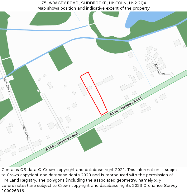 75, WRAGBY ROAD, SUDBROOKE, LINCOLN, LN2 2QX: Location map and indicative extent of plot