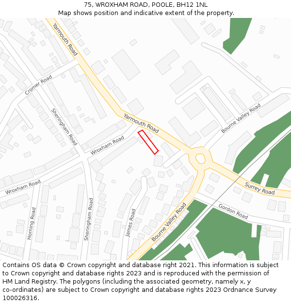 75, WROXHAM ROAD, POOLE, BH12 1NL: Location map and indicative extent of plot