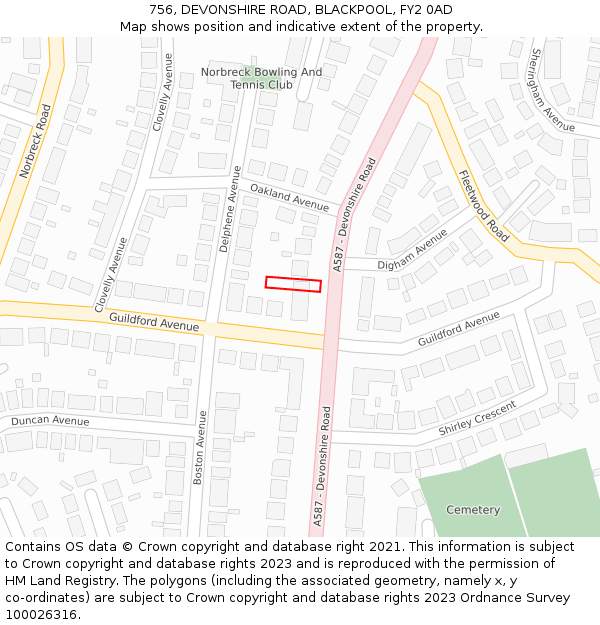 756, DEVONSHIRE ROAD, BLACKPOOL, FY2 0AD: Location map and indicative extent of plot