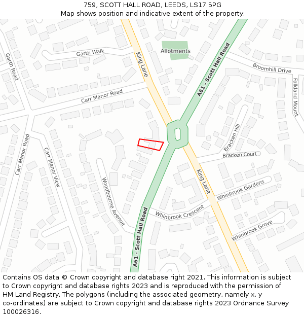 759, SCOTT HALL ROAD, LEEDS, LS17 5PG: Location map and indicative extent of plot