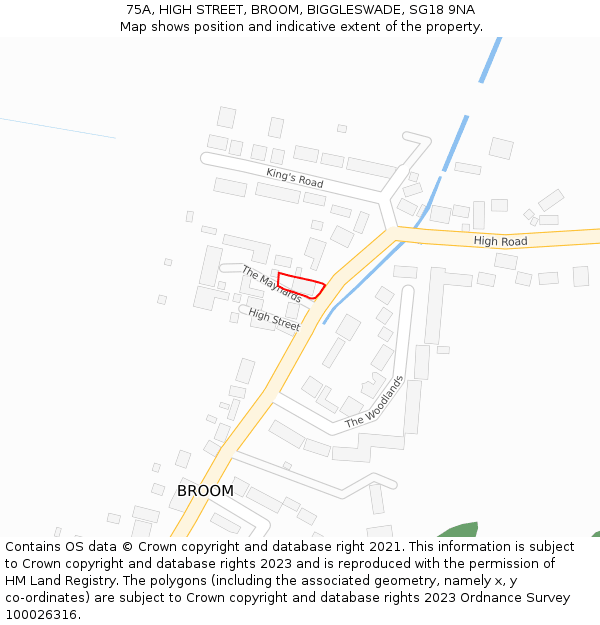 75A, HIGH STREET, BROOM, BIGGLESWADE, SG18 9NA: Location map and indicative extent of plot