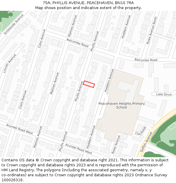 75A, PHYLLIS AVENUE, PEACEHAVEN, BN10 7RA: Location map and indicative extent of plot