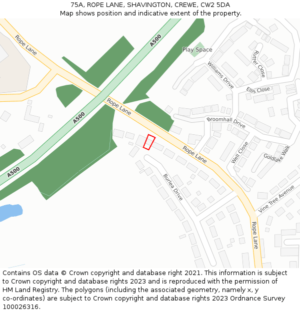 75A, ROPE LANE, SHAVINGTON, CREWE, CW2 5DA: Location map and indicative extent of plot