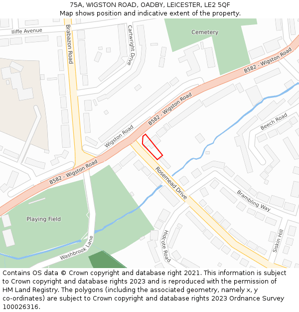 75A, WIGSTON ROAD, OADBY, LEICESTER, LE2 5QF: Location map and indicative extent of plot