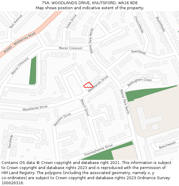 75A, WOODLANDS DRIVE, KNUTSFORD, WA16 8DE: Location map and indicative extent of plot