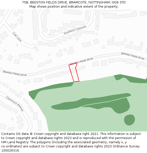 75B, BEESTON FIELDS DRIVE, BRAMCOTE, NOTTINGHAM, NG9 3TD: Location map and indicative extent of plot