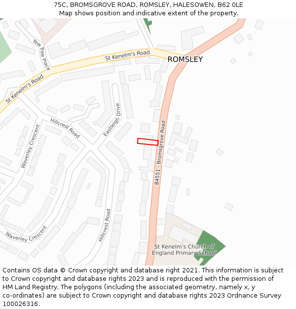 75C, BROMSGROVE ROAD, ROMSLEY, HALESOWEN, B62 0LE: Location map and indicative extent of plot