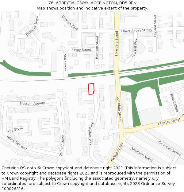 76, ABBEYDALE WAY, ACCRINGTON, BB5 0EN: Location map and indicative extent of plot