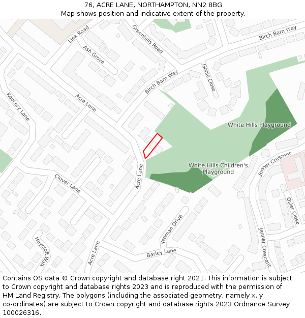 76, ACRE LANE, NORTHAMPTON, NN2 8BG: Location map and indicative extent of plot