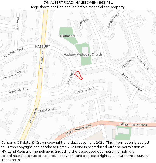 76, ALBERT ROAD, HALESOWEN, B63 4SL: Location map and indicative extent of plot