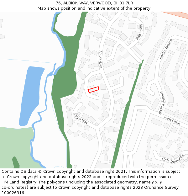 76, ALBION WAY, VERWOOD, BH31 7LR: Location map and indicative extent of plot