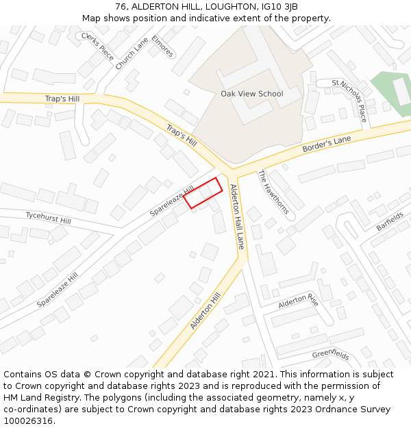 76, ALDERTON HILL, LOUGHTON, IG10 3JB: Location map and indicative extent of plot