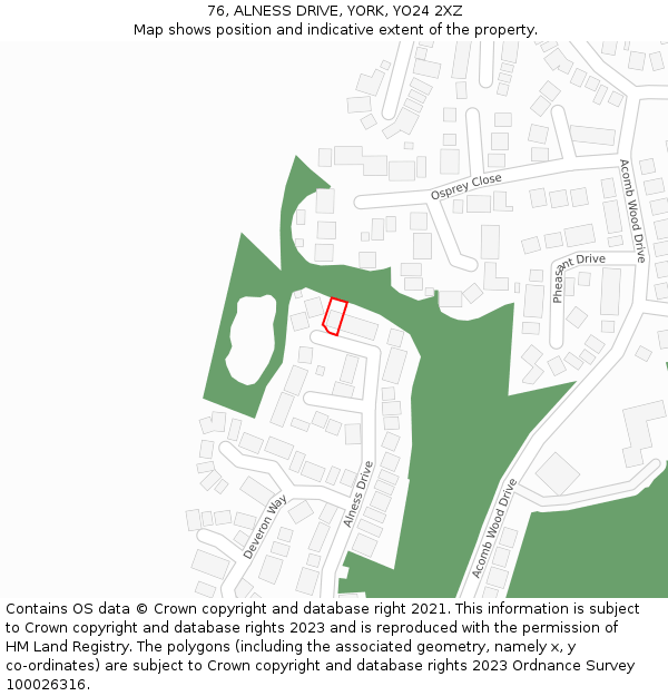76, ALNESS DRIVE, YORK, YO24 2XZ: Location map and indicative extent of plot