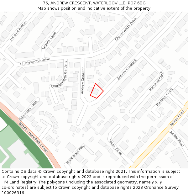 76, ANDREW CRESCENT, WATERLOOVILLE, PO7 6BG: Location map and indicative extent of plot