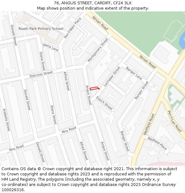 76, ANGUS STREET, CARDIFF, CF24 3LX: Location map and indicative extent of plot