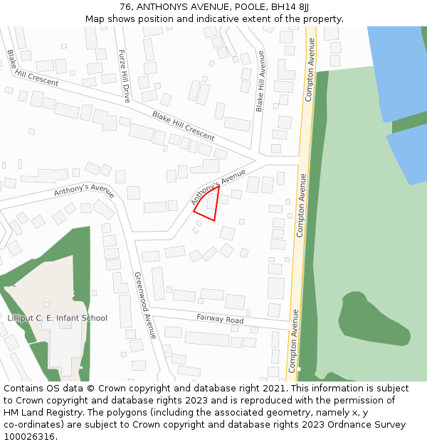 76, ANTHONYS AVENUE, POOLE, BH14 8JJ: Location map and indicative extent of plot