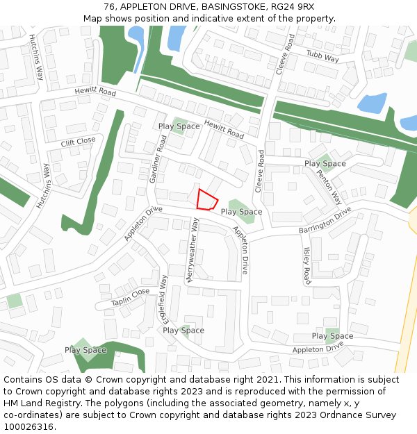 76, APPLETON DRIVE, BASINGSTOKE, RG24 9RX: Location map and indicative extent of plot