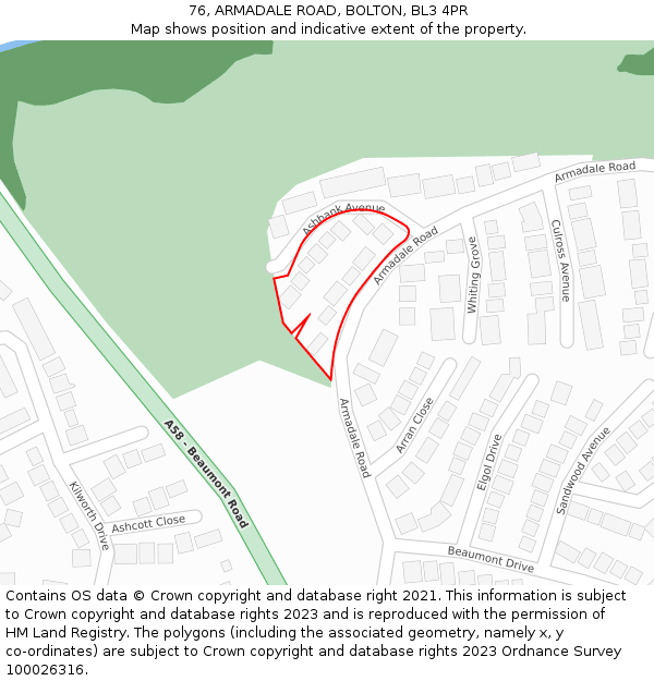 76, ARMADALE ROAD, BOLTON, BL3 4PR: Location map and indicative extent of plot