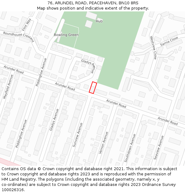 76, ARUNDEL ROAD, PEACEHAVEN, BN10 8RS: Location map and indicative extent of plot