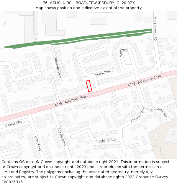 76, ASHCHURCH ROAD, TEWKESBURY, GL20 8BX: Location map and indicative extent of plot