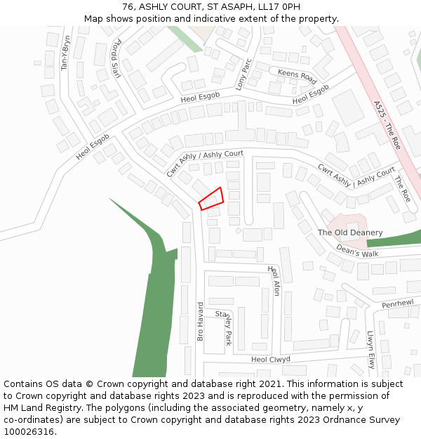 76, ASHLY COURT, ST ASAPH, LL17 0PH: Location map and indicative extent of plot